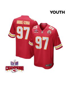 Felix Anudike-Uzomah 97 Kansas City Chiefs Super Bowl LVIII Champions 4 Stars Patch Game YOUTH Jersey – Red