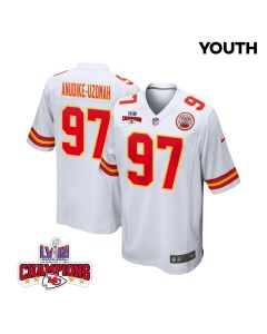 Felix Anudike-Uzomah 97 Kansas City Chiefs Super Bowl LVIII Champions 4 Stars Patch Game YOUTH Jersey – White