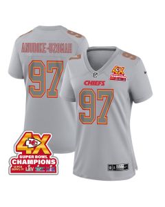 Felix Anudike-Uzomah 97 Kansas City Chiefs Super Bowl LVIII Champions 4X Atmosphere Fashion Game Women Jersey – Gray