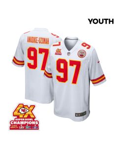 Felix Anudike-Uzomah 97 Kansas City Chiefs Super Bowl LVIII Champions 4X Game YOUTH Jersey – White