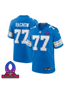 Frank Ragnow 77 Detroit Lions 2025 Pro Bowl Patch Game Men Jersey – Blue