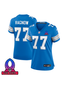 Frank Ragnow 77 Detroit Lions 2025 Pro Bowl Patch Women Game Jersey – Blue