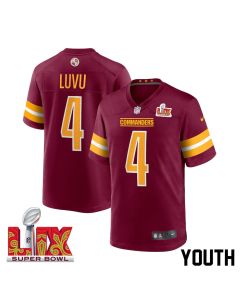 Frankie Luvu #4 Washington Commanders Super Bowl LIX Youth Jersey – Burgundy