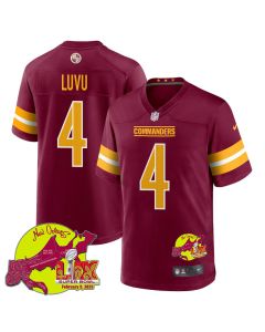 Frankie Luvu 4 Washington Commanders Super Bowl LIX New Orleans Patch Game Men Jersey – Burgundy