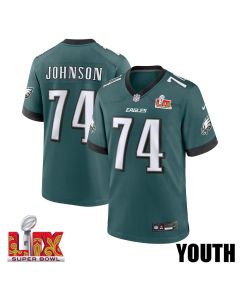 Fred Johnson #74 Philadelphia Eagles Super Bowl LIX YOUTH Jersey – Midnight Green