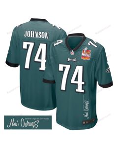 Fred Johnson 74 Philadelphia Eagles Super Bowl LIX Champions Patch ‘New Orleans – Where Legends Are Made’ EMBROIDERED Game Men Jersey – Midnight Green