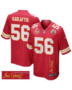 George Karlaftis 56 Kansas City Chiefs Super Bowl LIX Champions Patch ‘New Orleans – Where Passion Ignites’ EMBROIDERED Game Men Jersey – Red