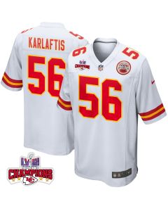 George Karlaftis 56 Kansas City Chiefs Super Bowl LVIII Champions 4 Stars Patch Game Men Jersey – White