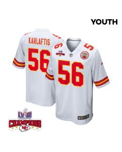 George Karlaftis 56 Kansas City Chiefs Super Bowl LVIII Champions 4 Stars Patch Game YOUTH Jersey – White