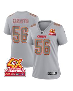 George Karlaftis 56 Kansas City Chiefs Super Bowl LVIII Champions 4X Atmosphere Fashion Game Women Jersey – Gray
