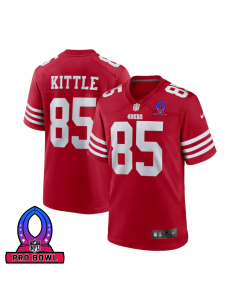 George Kittle 85 San Francisco 49ers 2025 Pro Bowl Patch Game Men Jersey – Scarlet