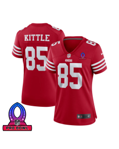 George Kittle 85 San Francisco 49ers 2025 Pro Bowl Patch Women Game Jersey – Scarlet
