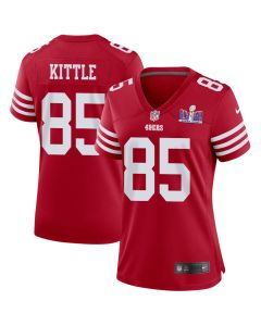 George Kittle 85 San Francisco 49ers Super Bowl LVIII Patch Game Women Jersey – Scarlet