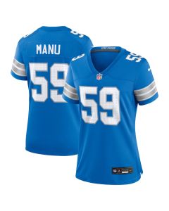 Giovanni Manu 59 Detroit Lions Women Team Game Jersey – Blue