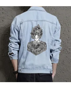 Goku Jean Jacket for Men – Gift for Anime Fans – Christmas Gift - Light Blue - Main View