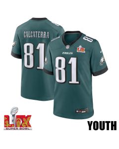 Grant Calcaterra #81 Philadelphia Eagles Super Bowl LIX YOUTH Jersey – Midnight Green