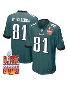 Grant Calcaterra 81 Philadelphia Eagles Super Bowl LIX Champions Patch Game Men Jersey – Midnight Green