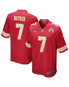 Harrison Butker 7 Kansas City Chiefs AFC Champions Patch Game Men Jersey – Red