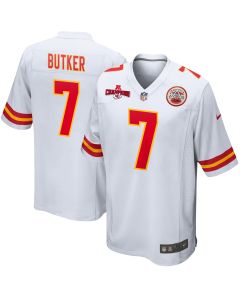 Harrison Butker 7 Kansas City Chiefs AFC Champions Patch Game Men Jersey – White
