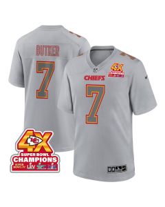 Harrison Butker 7 Kansas City Chiefs Super Bowl LVIII Champions 4X Atmosphere Fashion Game Men Jersey – Gray
