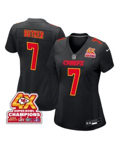 Harrison Butker 7 Kansas City Chiefs Super Bowl LVIII Champions 4X Fashion Game Women Jersey – Carbon Black