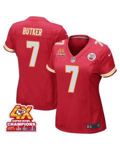 Harrison Butker 7 Kansas City Chiefs Super Bowl LVIII Champions 4X Game Women Jersey – Red