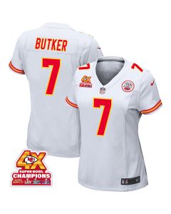 Harrison Butker 7 Kansas City Chiefs Super Bowl LVIII Champions 4X Game Women Jersey – White