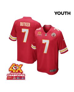 Harrison Butker 7 Kansas City Chiefs Super Bowl LVIII Champions 4X Game YOUTH Jersey – Red