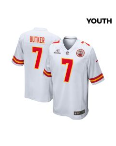 Harrison Butker 7 Kansas City Chiefs Super Bowl LVIII Patch Game YOUTH Jersey – White