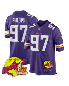 Harrison Phillips 97 Minnesota Vikings Super Bowl LIX New Orleans Patch Game Men Jersey – Purple