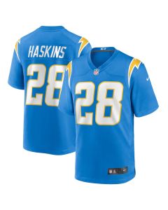 Hassan Haskins 28 Los Angeles Chargers Player Game Men Jersey – Powder Blue