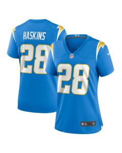 Hassan Haskins 28 Los Angeles Chargers Women’s Game Jersey – Powder Blue