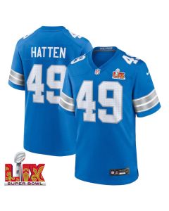 Hogan Hatten #49 Detroit Lions Super Bowl LIX Jersey – Men’s – Blue