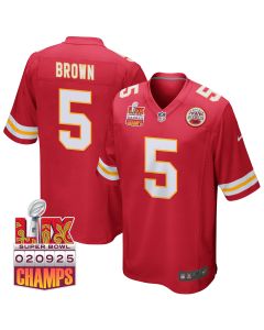 Hollywood Brown 5 Kansas City Chiefs Super Bowl LIX Champions Patch Game Men Jersey – Red
