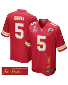 Hollywood Brown 5 Kansas City Chiefs Super Bowl LIX Champions Patch ‘New Orleans – The Ultimate Showdown’ EMBROIDERED Game Men Jersey – Red