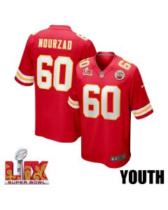 Hunter Nourzad #60 Kansas City Chiefs Super Bowl LIX YOUTH Jersey – Red
