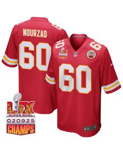 Hunter Nourzad 60 Kansas City Chiefs Super Bowl LIX Champions Patch Game Men Jersey – Red