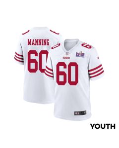 Ilm Manning 60 San Francisco 49ers Super Bowl LVIII Patch Game YOUTH Jersey – White