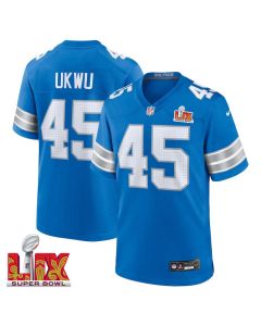 Isaac Ukwu #45 Detroit Lions Super Bowl LIX Jersey – Men’s – Blue