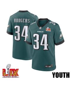 Isaiah Rodgers #34 Philadelphia Eagles Super Bowl LIX YOUTH Jersey – Midnight Green