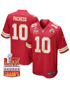 Isiah Pacheco 10 Kansas City Chiefs Super Bowl LIX Champions Patch Game Men Jersey – Red