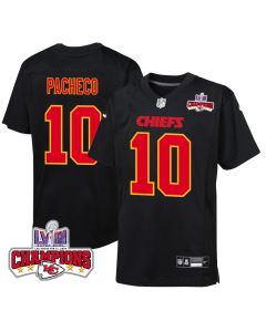 Isiah Pacheco 10 Kansas City Chiefs Super Bowl LVIII Champions 4 Stars Patch Fashion Game YOUTH Jersey – Carbon Black
