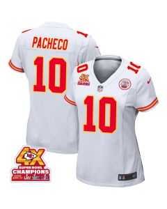 Isiah Pacheco 10 Kansas City Chiefs Super Bowl LVIII Champions 4X Game Women Jersey – White