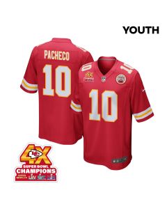 Isiah Pacheco 10 Kansas City Chiefs Super Bowl LVIII Champions 4X Game YOUTH Jersey – Red