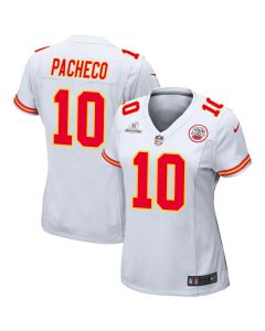 Isiah Pacheco 10 Kansas City Chiefs Super Bowl LVIII Patch Game Women Jersey – White