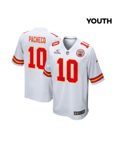 Isiah Pacheco 10 Kansas City Chiefs Super Bowl LVIII Patch Game YOUTH Jersey – White