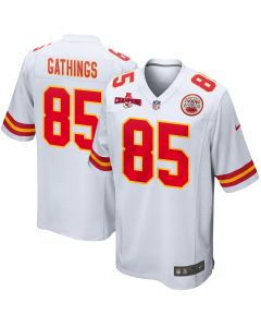 Izaiah Gathings 85 Kansas City Chiefs AFC Champions Patch Game Men Jersey – White