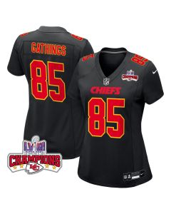 Izaiah Gathings 85 Kansas City Chiefs Super Bowl LVIII Champions 4 Stars Patch Fashion Game Women Jersey – Carbon Black