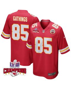 Izaiah Gathings 85 Kansas City Chiefs Super Bowl LVIII Champions 4 Stars Patch Game Men Jersey – Red