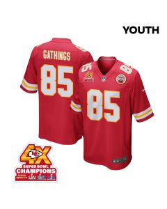 Izaiah Gathings 85 Kansas City Chiefs Super Bowl LVIII Champions 4X Game YOUTH Jersey – Red